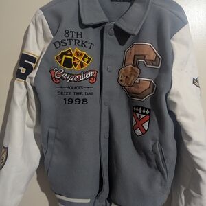 Kids Grey and White Varsity Jacket - Unbranded